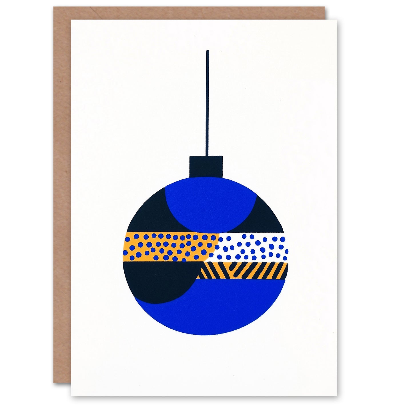 Bauble Blue Orange Modern Ornament Fun Christmas Card