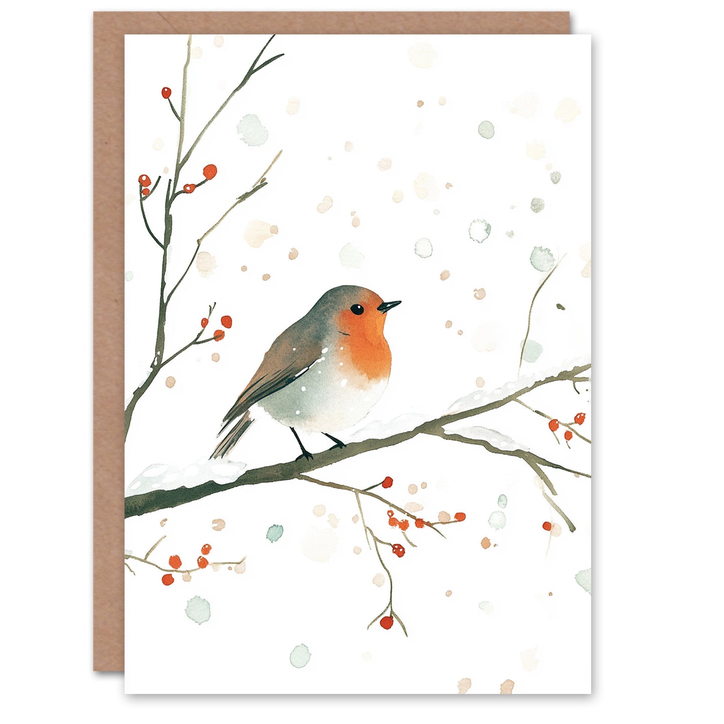 Robin Bird Snow Winter Berry Tree Festive Xmas Christmas Card