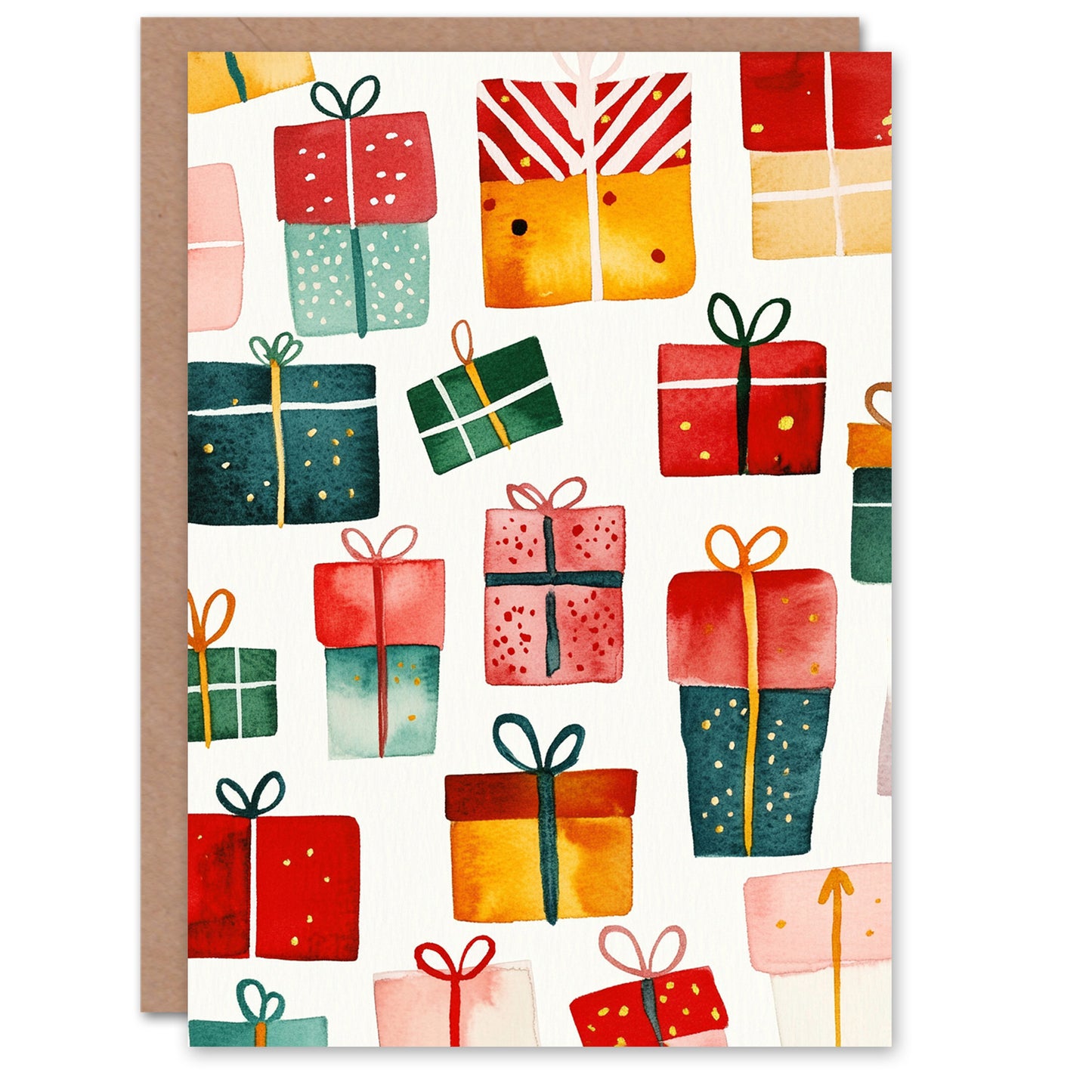 Colourful Presents Festive Gifts Fun Xmas Art Christmas Card