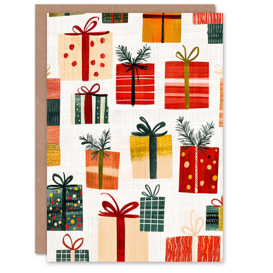 Colourful Wrapped Gifts Presents Fun Xmas Art Christmas Card