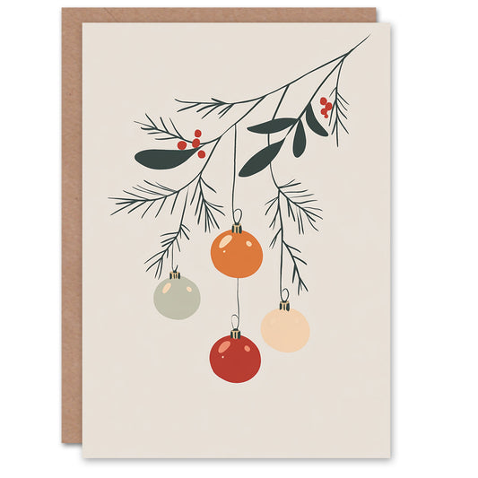 Red Berry Mistletoe Baubles Simple Xmas Christmas Card