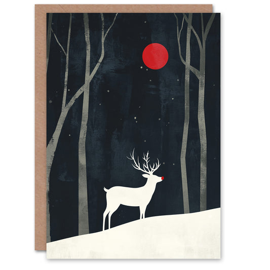 Rudolph Red Nosed Reindeer Winter Forest Xmas Art Christmas Card