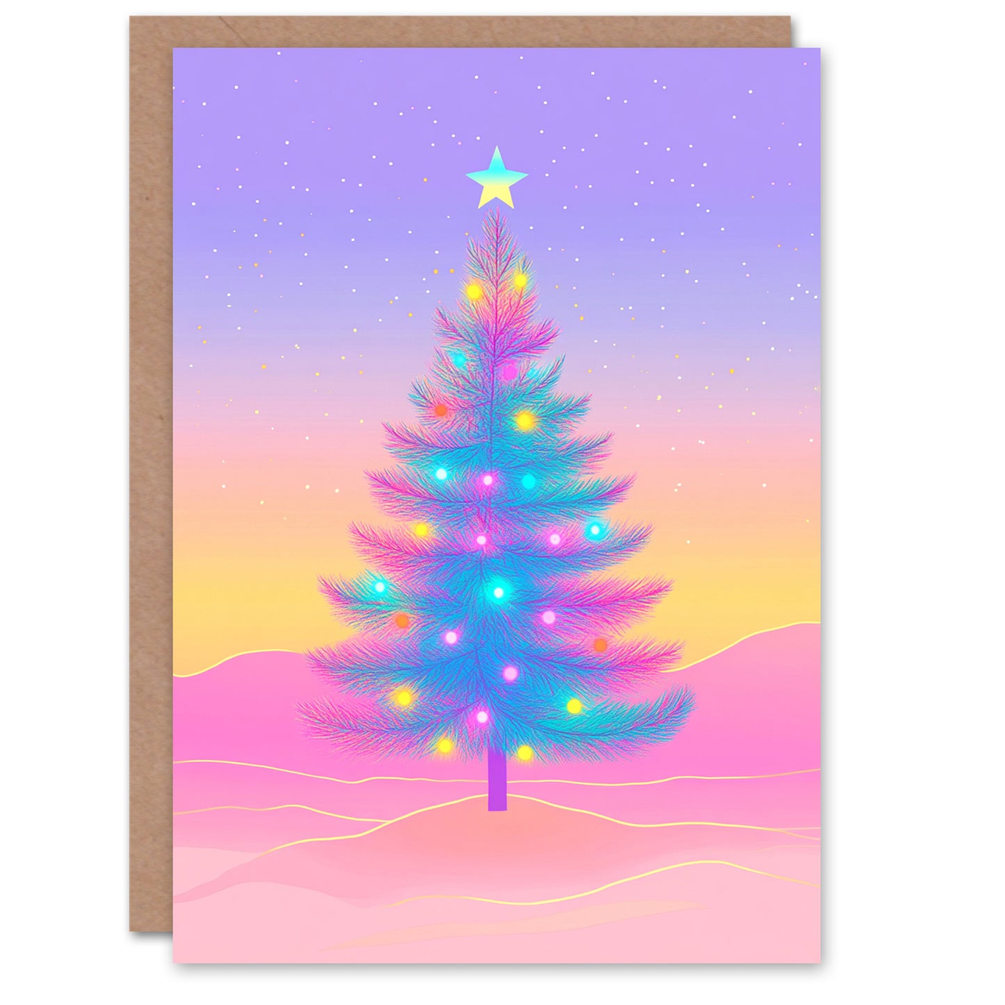 Dreamy Night Sky Colourful Decorated Tree Xmas Christmas Card