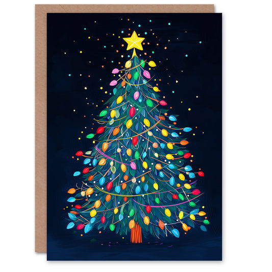 Tree Decorated Colourful Baubles Fun Xmas Art Christmas Card