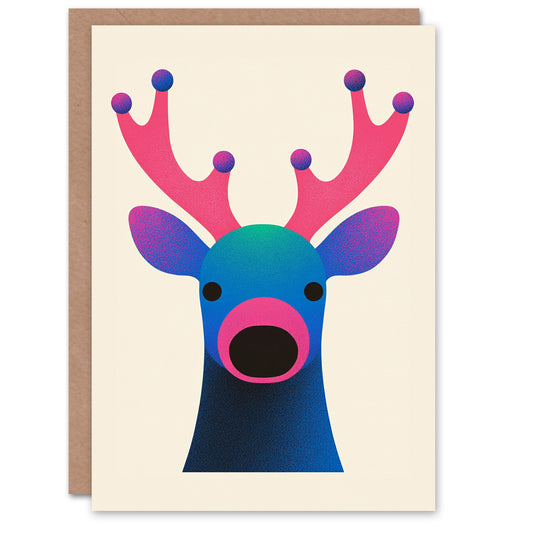 Colourful Reindeer Bauble on Antlers Xmas Christmas Card