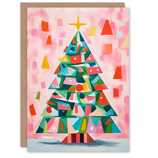 Colourful Abstract Geometric Tree Painting Christmas Card