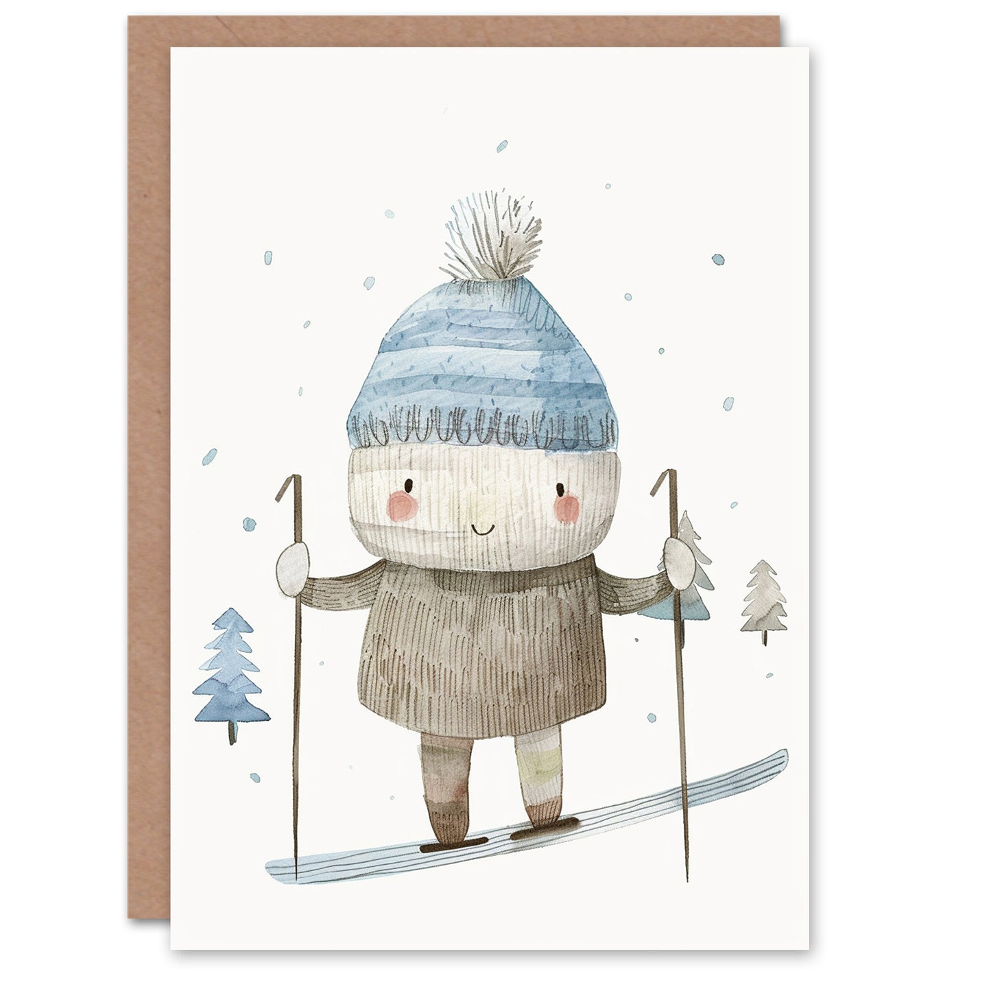 Cute Ragdoll Skiing Snow Winter Ski Christmas Card