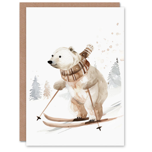 Polar Bear Skiing Snow Winter Ski Christmas Card