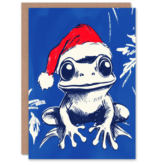 Santa Hat Cute Frog Vibrant Drawing Fun Festive Xmas Christmas Card