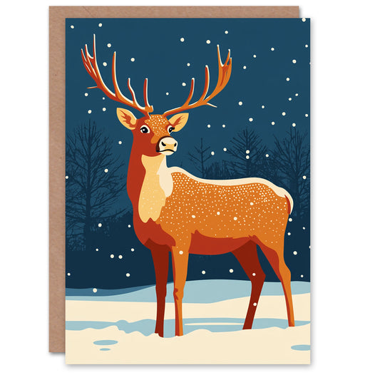 Reindeer Winter Forest Arctic Snow Fun Xmas Christmas Card
