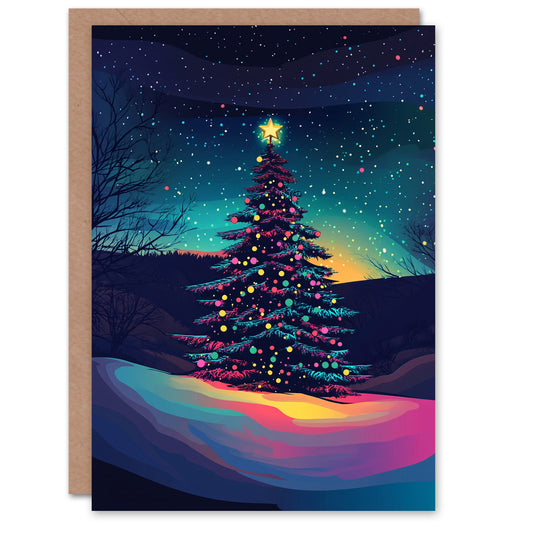 Radiant Decorated Tree Winter Night Festive Christmas Card