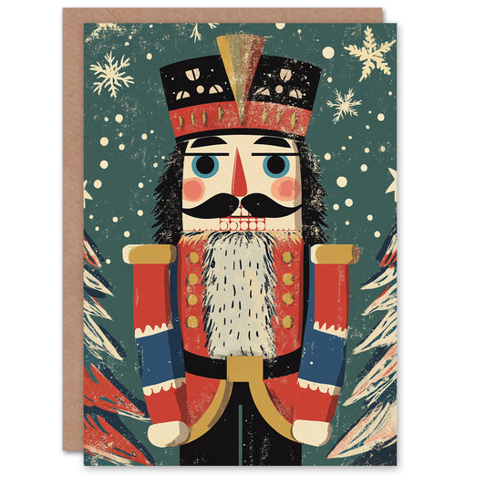 Nutcracker Soldier Pine Trees Snow Christmas Card
