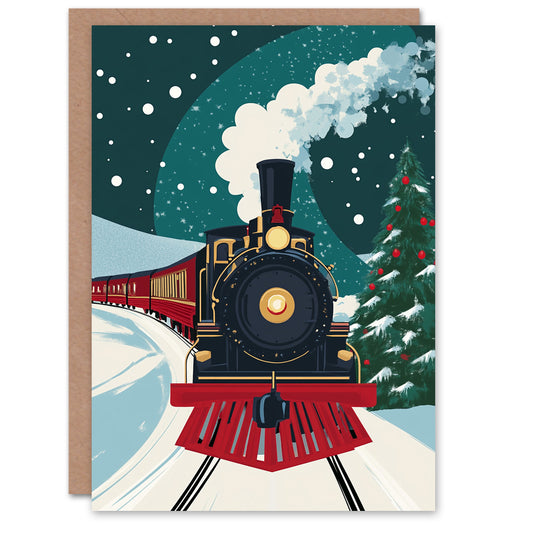 Polar Express Steam Train Decorated Tree Christmas Card