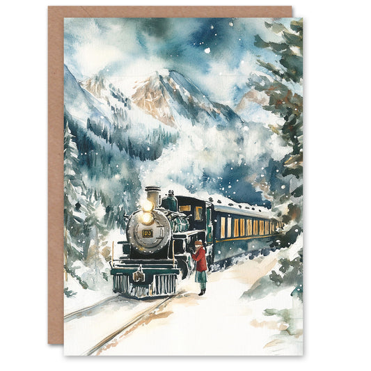 Polar Express Train Winter Landscape Christmas Card