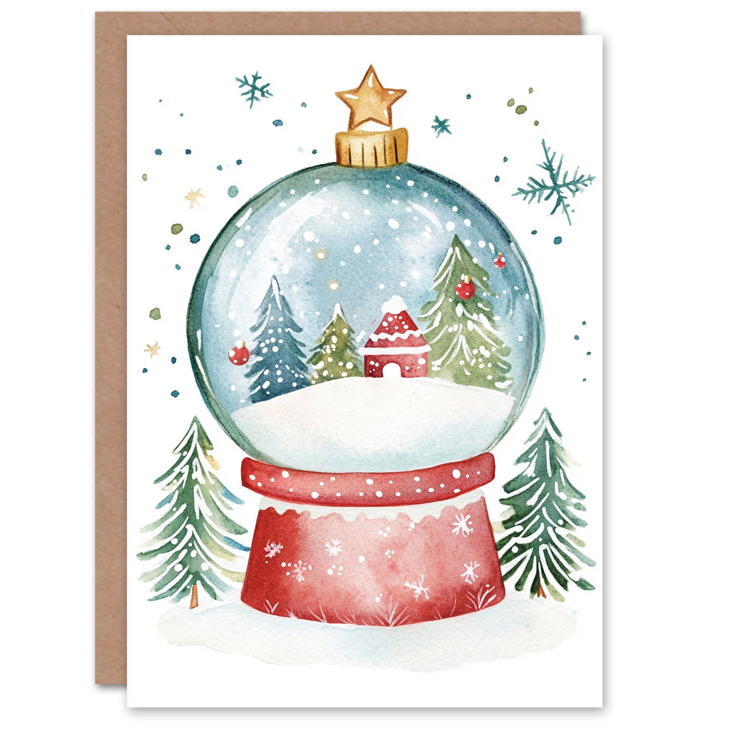 Decorated Tree Cabin Snow Globe Festive Christmas Card