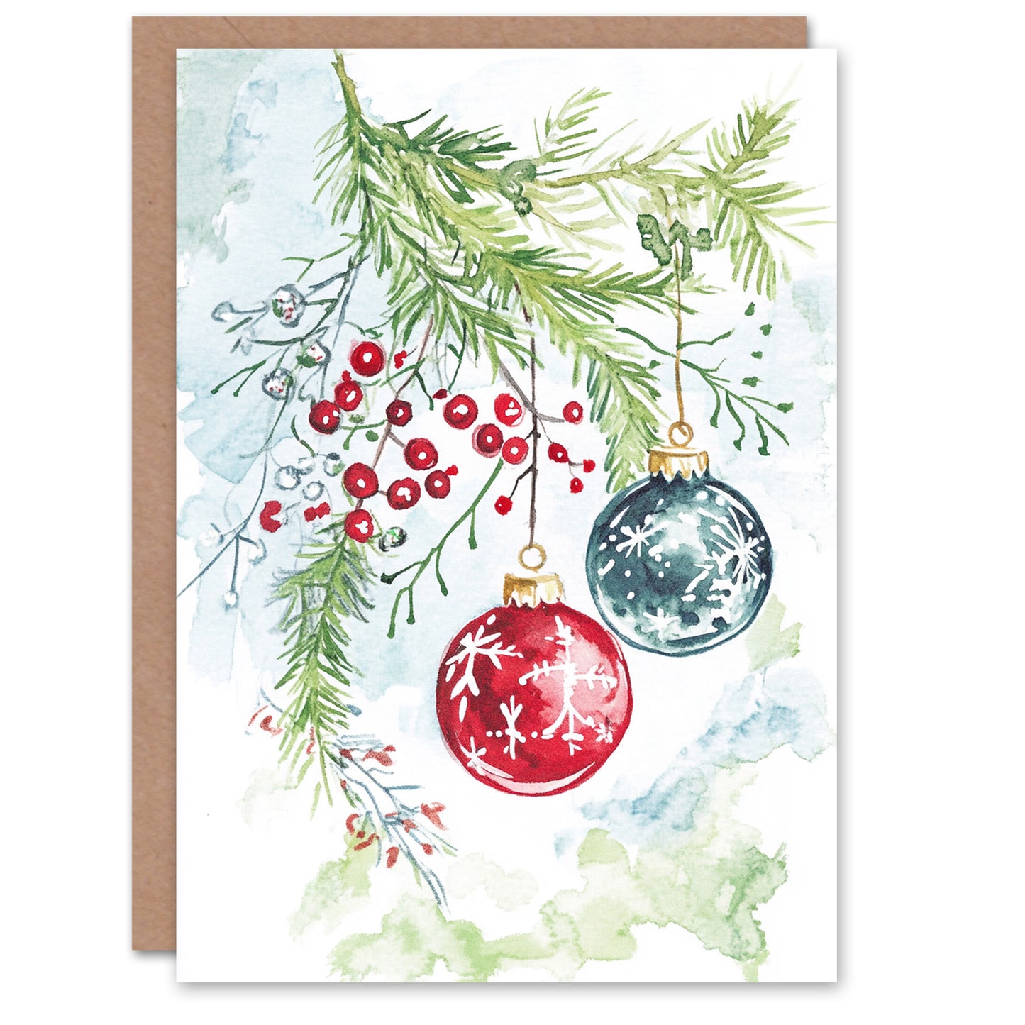 Holly Mistletoe Baubles Festive Xmas Christmas Card