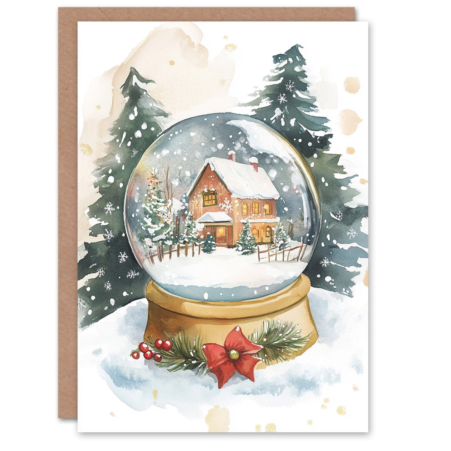 Cozy Winter Cabin Snow Globe Christmas Card