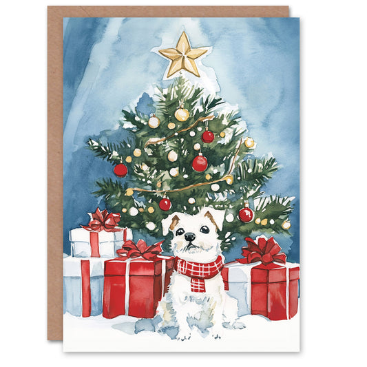 Puppy Presents Decorated Tree Dog Lover Festive Christmas Card