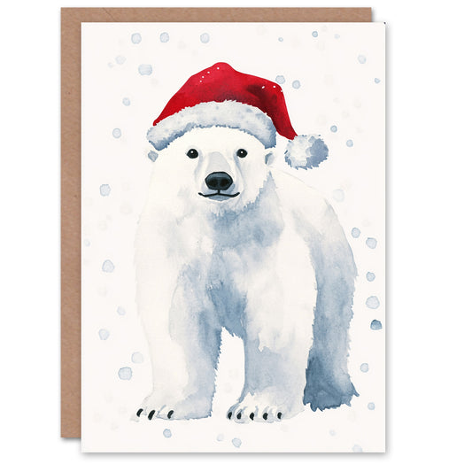 Cute Baby Polar Bear With Santa Hat Christmas Card