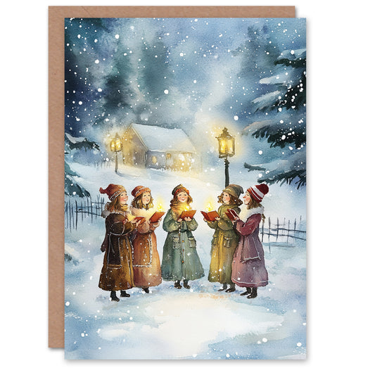 Carol Singers Winter Snowy Countryside Christmas Card