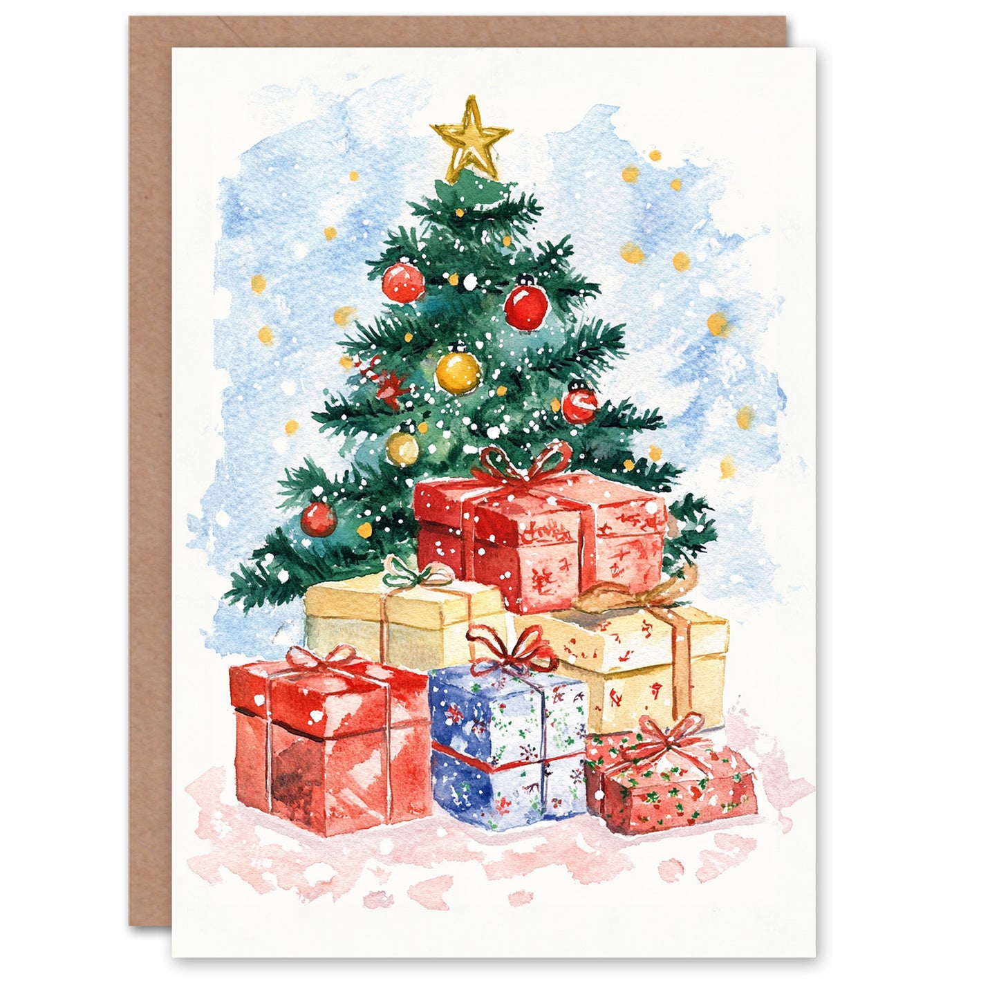 Wrapped Presents Decorated Under Tree Festive Christmas Card