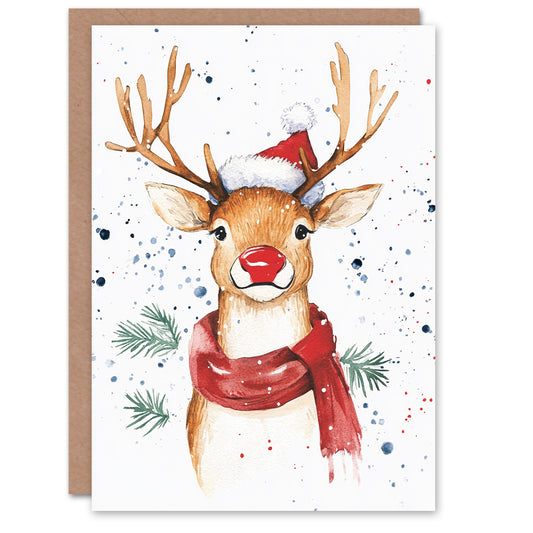 Santa Hat Rudolph Red Nosed Reindeer Fun Festive Xmas Christmas Card