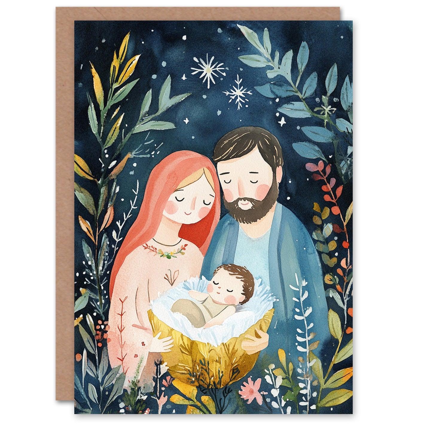Baby Jesus Nativity Scene Holy Night Christmas Card