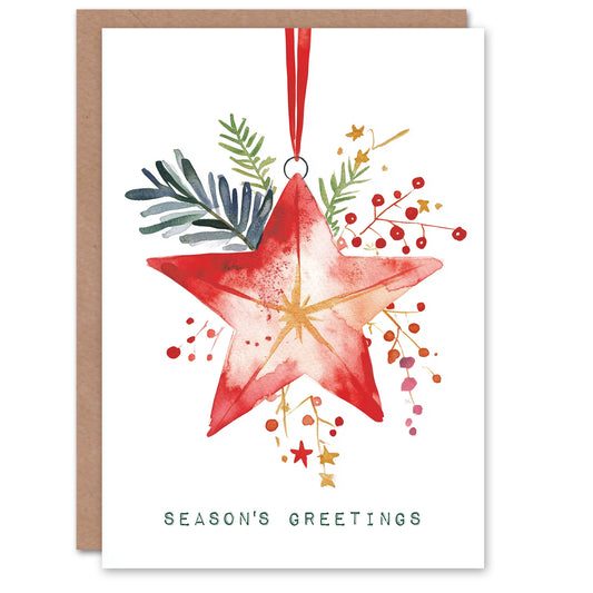 Seasons Greetings Hanging Red Star Bauble Festive Christmas Card