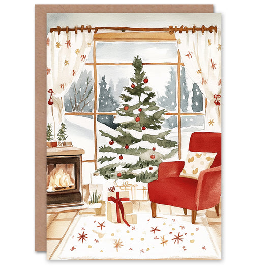 Cosy Living Room Morning Fireplace Christmas Card
