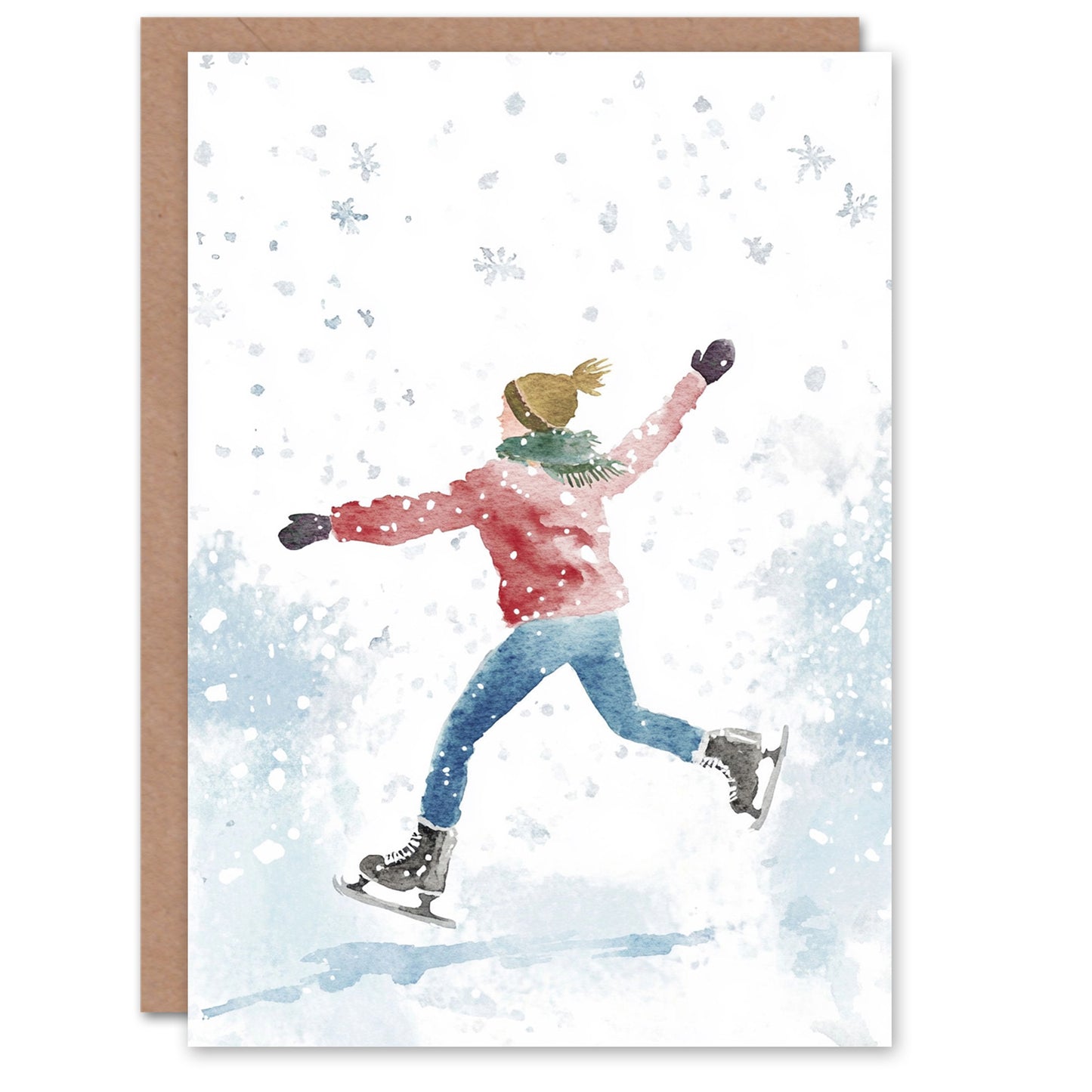 Ice Skating Dance With Snowflakes Fun Christmas Card