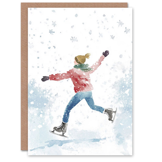 Ice Skating Dance With Snowflakes Fun Christmas Card