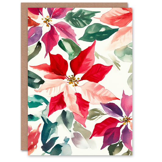 Poinsettia Flower Pattern Festive Florals Christmas Card