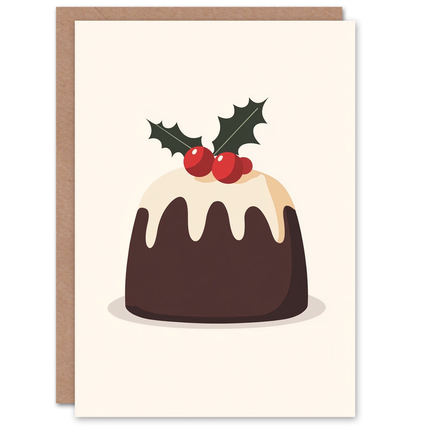 Cake with Holly Festive Pudding Dessert Festive Christmas Card