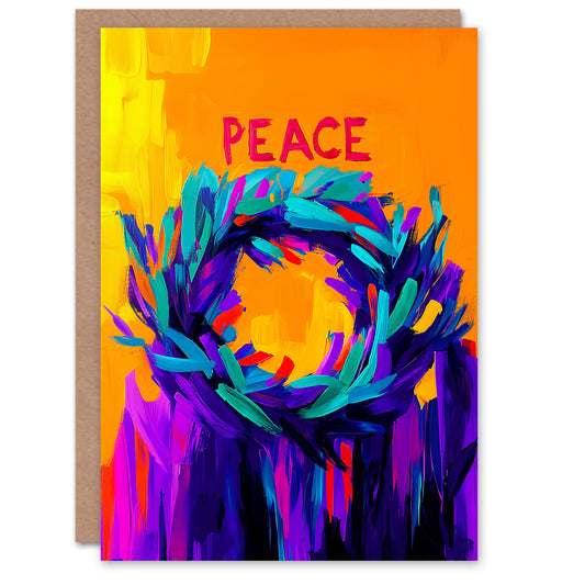 Peace Vibrant Colour Wreath Abstract Christmas Card