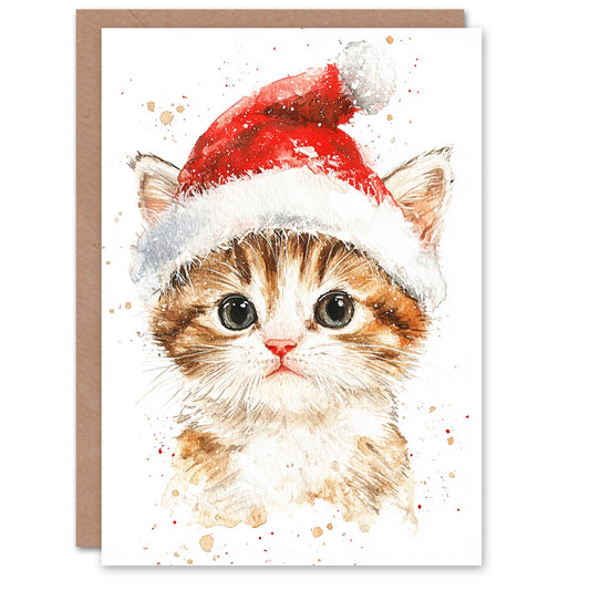 Santa Hat Tabby Ginger Kitten Cat Lover Festive Xmas Christmas Card