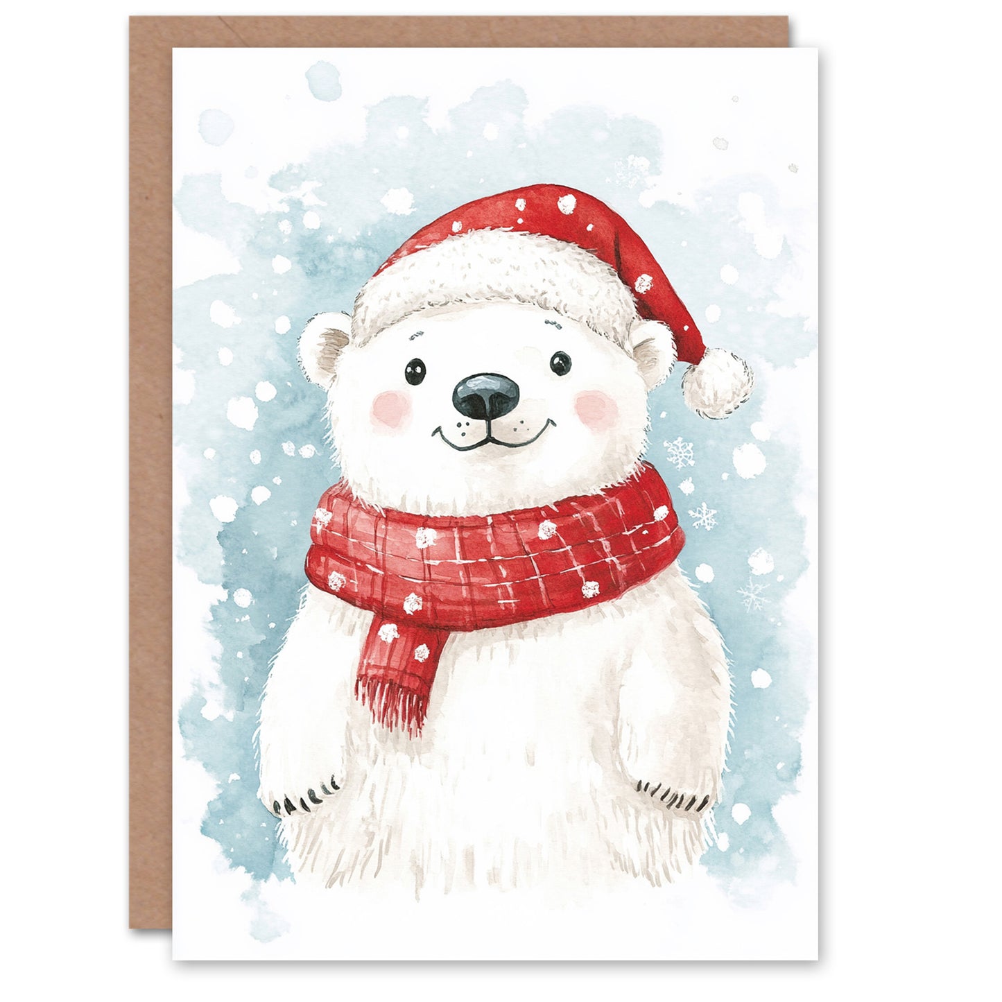 Cute Polar Bear With Santa Hat and Scarf Christmas Card
