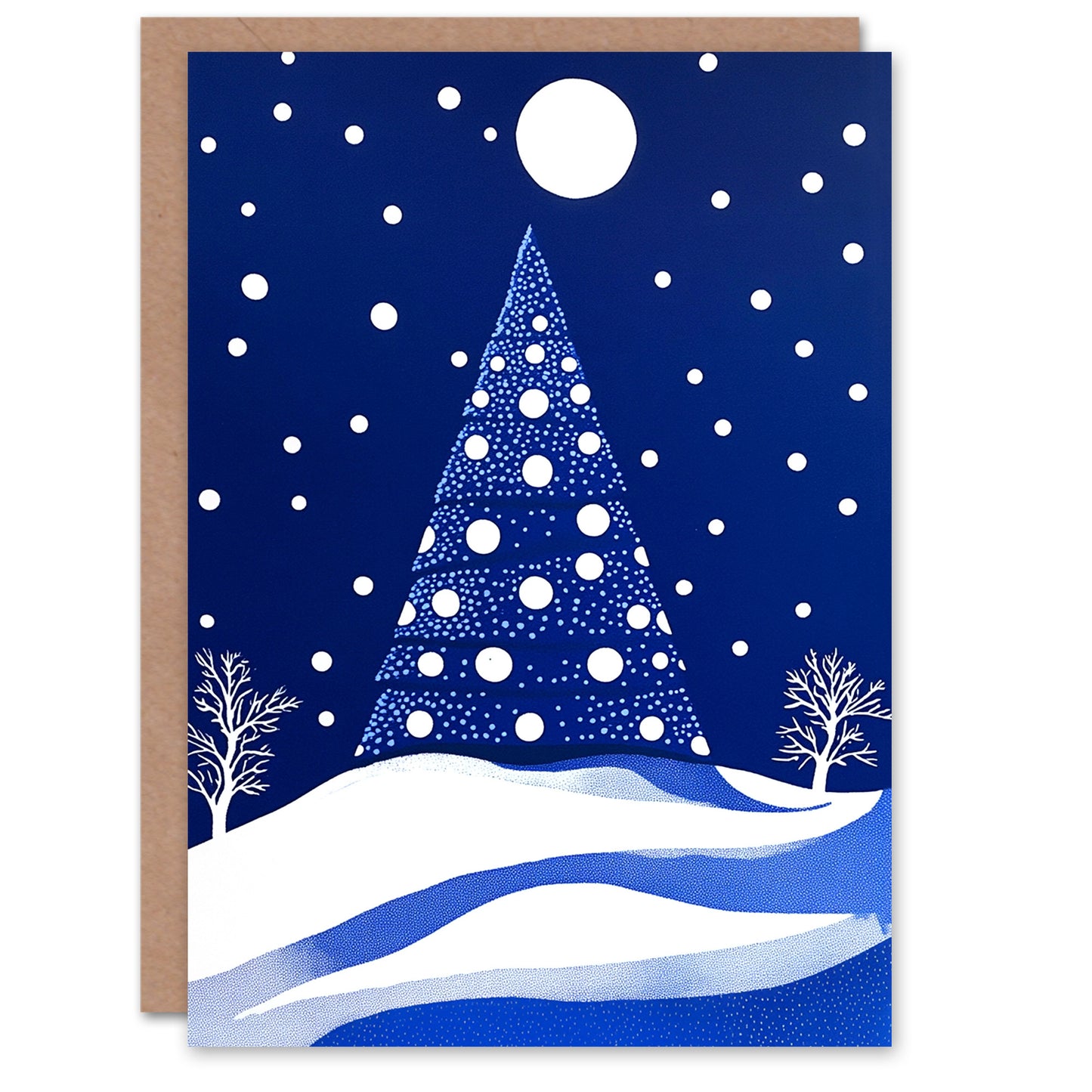 Winter Wonderland Tree Snow Full Moon Night Xmas Christmas Card