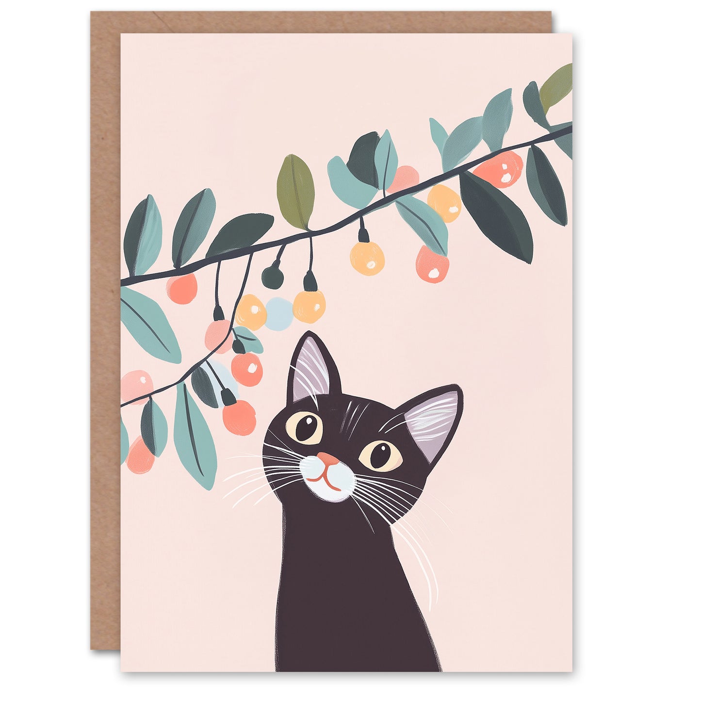 Cute Kitten Sting Lights Pastel Cat Lover Christmas Card