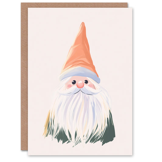 Cute Garden Gnome Pastel Modern Painting Christmas Card