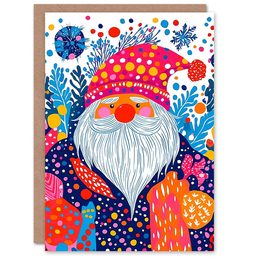 Modern Folk Art Garden Gnome Vibrant Colourful Christmas Card