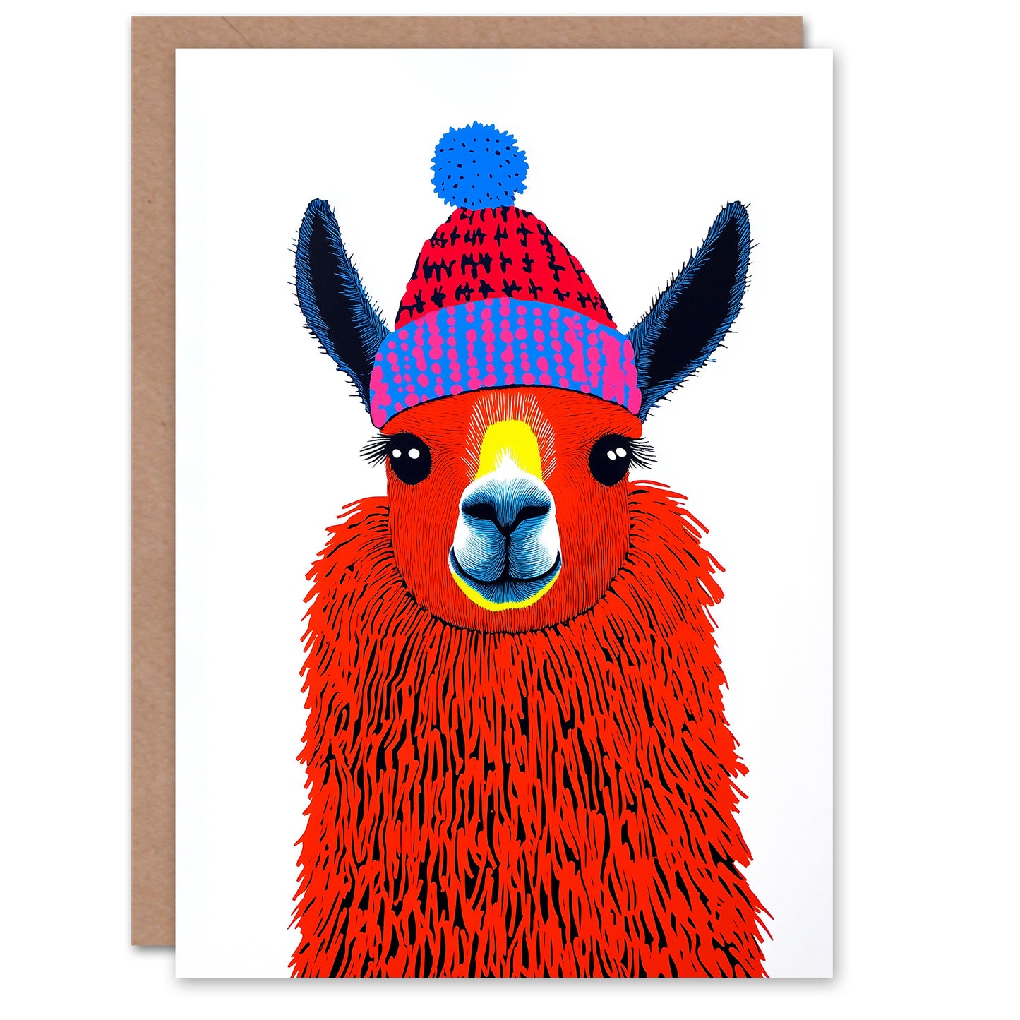 Cute Llama With Winter Hat Bright Vibrant Pop Art Christmas Card