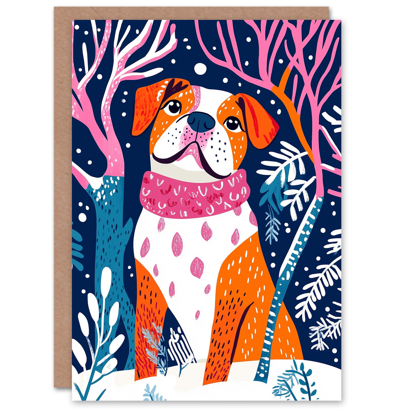 Cute American Bulldog Park Walk Snow Dog Lover Christmas Card