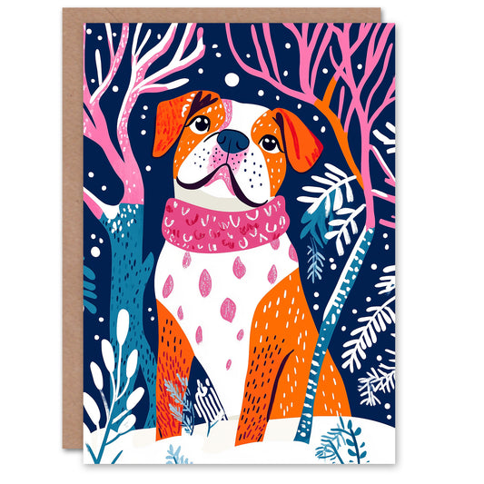 Cute American Bulldog Park Walk Snow Dog Lover Christmas Card