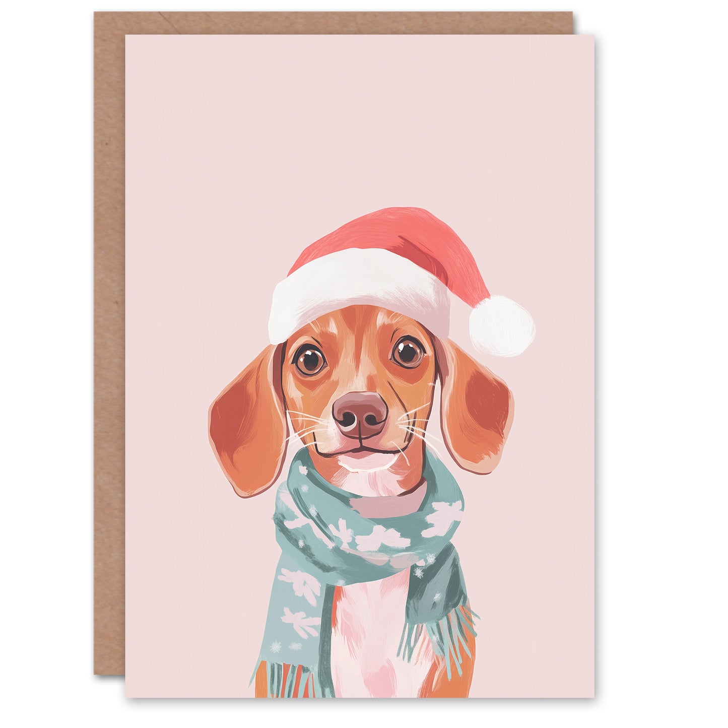 Cute Dachshund Santa Hat Pastel Pink Dog Lover Christmas Card