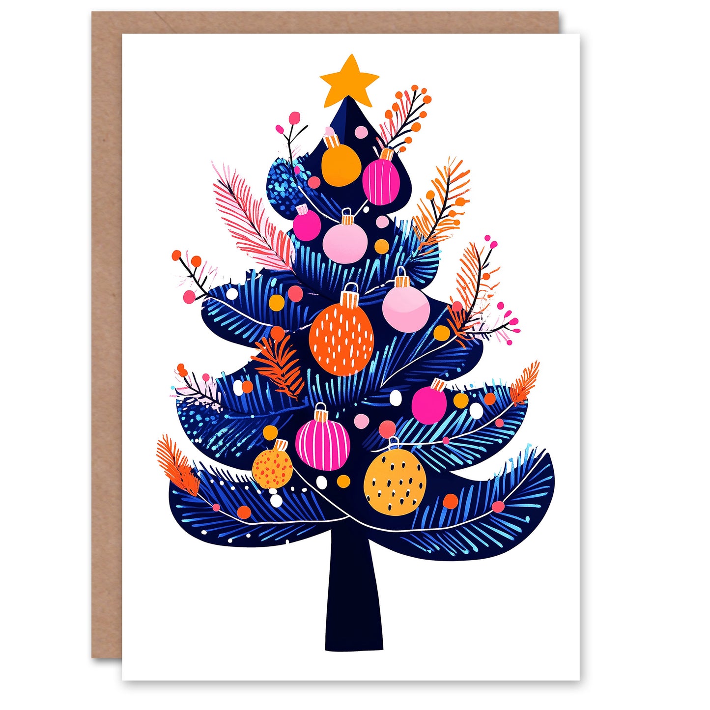 Decorated Tree Vibrant Bold Modern Folk Art Xmas Christmas Card