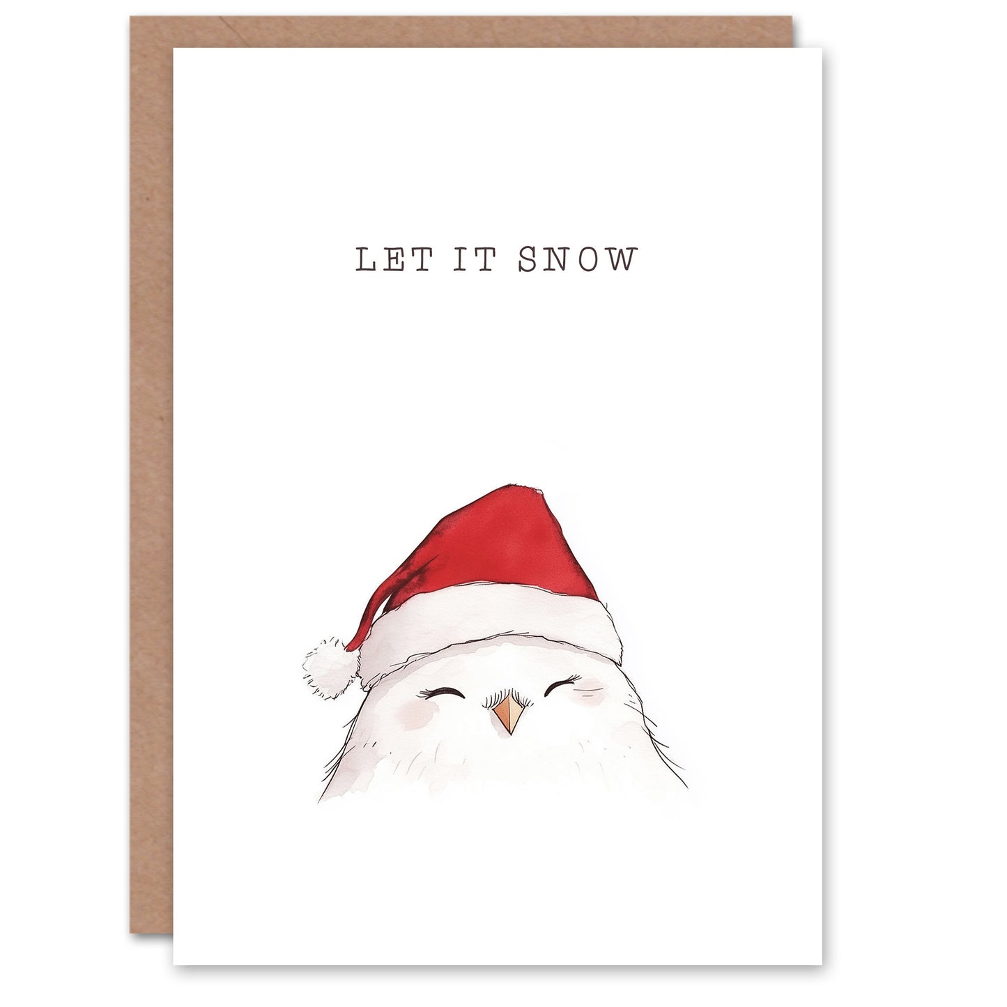 Cute Snowy Owl With Santa Hat Let It Snow Festive Christmas Card