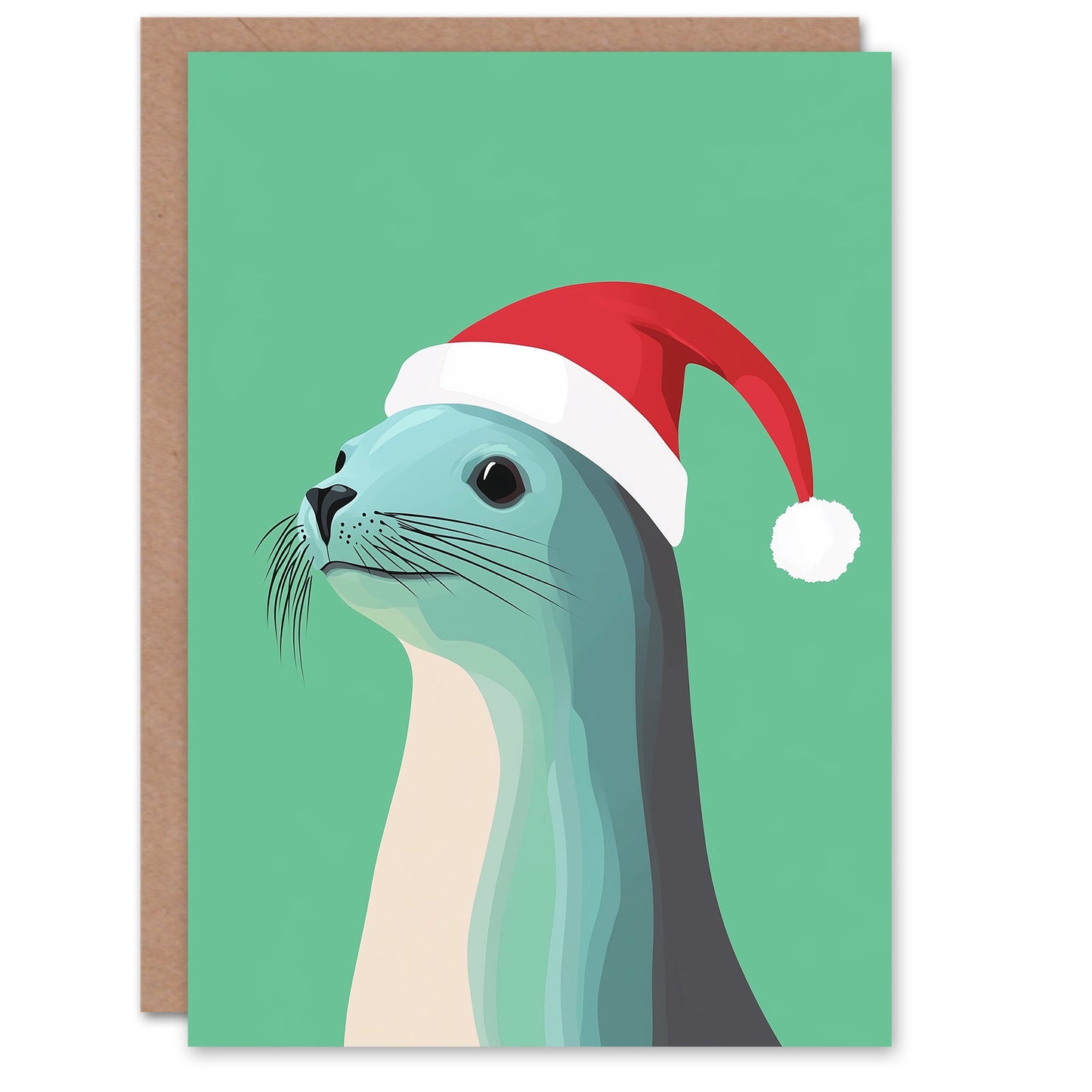 Cute Seal In Santa Hat Red Green Festive Animal Christmas Card