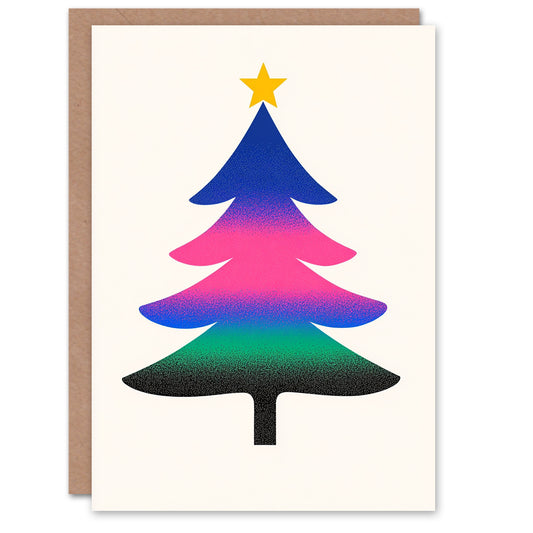 Modern Blue Pink Green Gradient Xmas Tree Festive Christmas Card