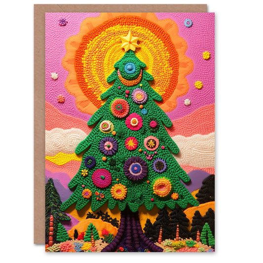 Colourful Forest Sunrise Festive Decorated Tree Xmas Christmas Card
