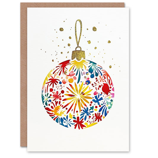 Colourful Pattern Bauble Ornament Bright Bold Xmas Christmas Card